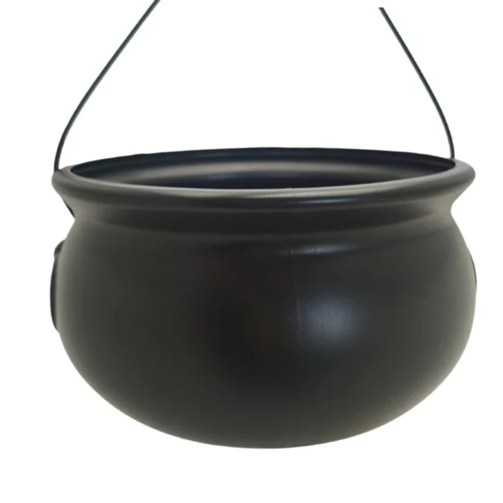 Large black Halloween cauldron decoration for unique trick-or-treat collection, haunted house parties.