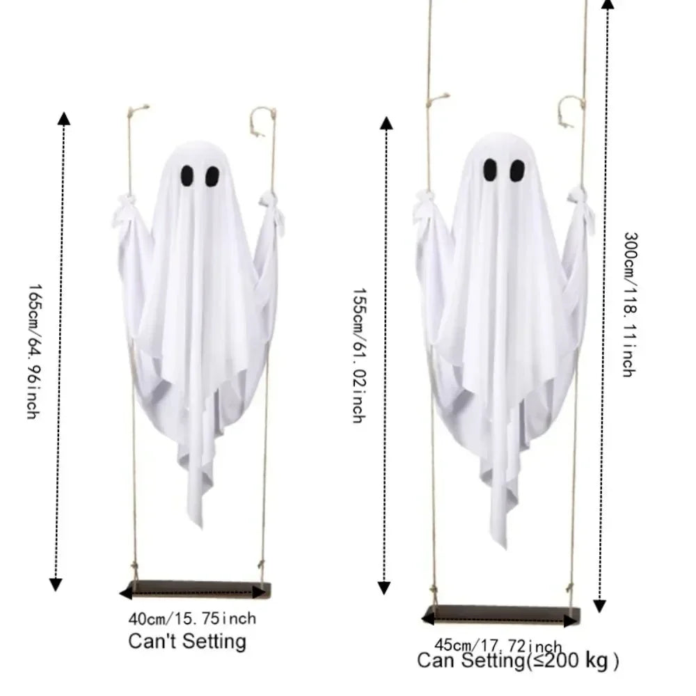 Animated haunted ghost decoration with remote control for swinging Halloween outdoor fun.