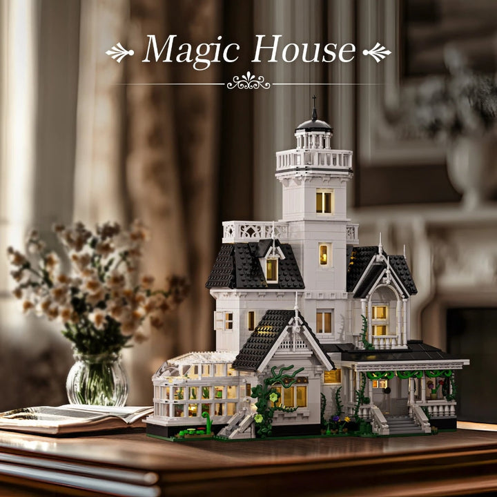 Detailed Halloween haunted house brick building set, a fun unisex model kit for kids' creative play & adult hobby.
