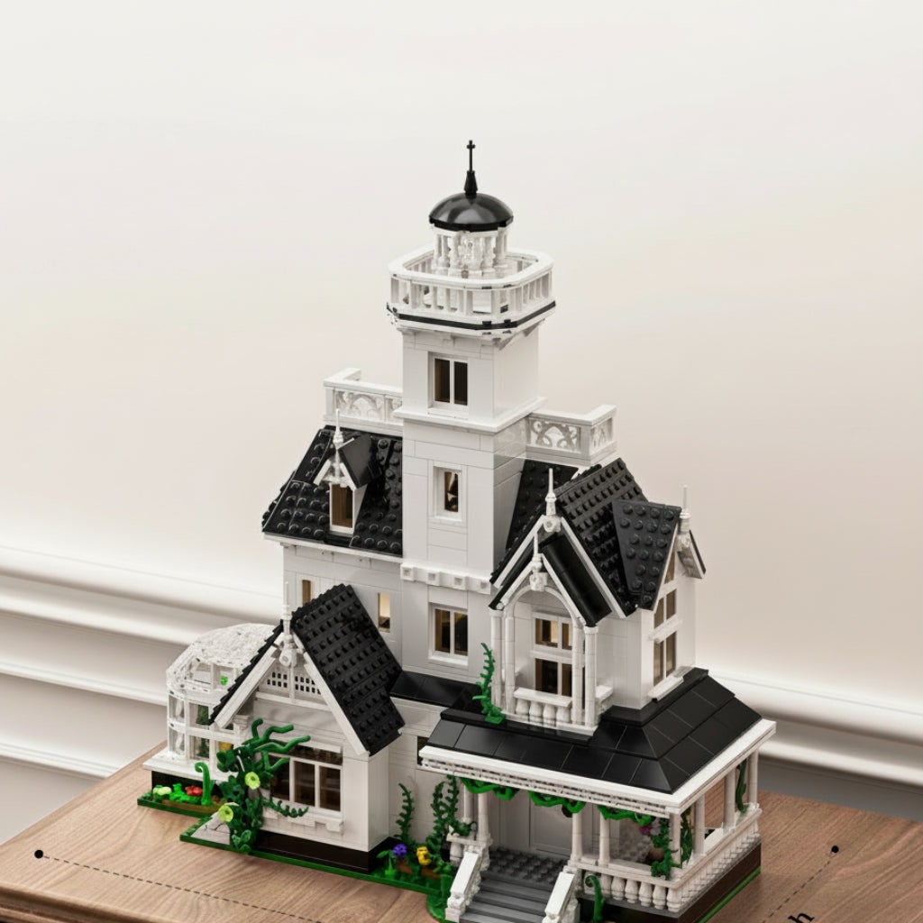 Festive Halloween haunted house brick building set, a perfect spooky gift & seasonal decor model for unisex fun.