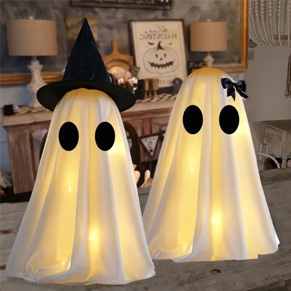 Whimsical indoor ghost figures for Halloween decor, adding a spooky touch to any room.