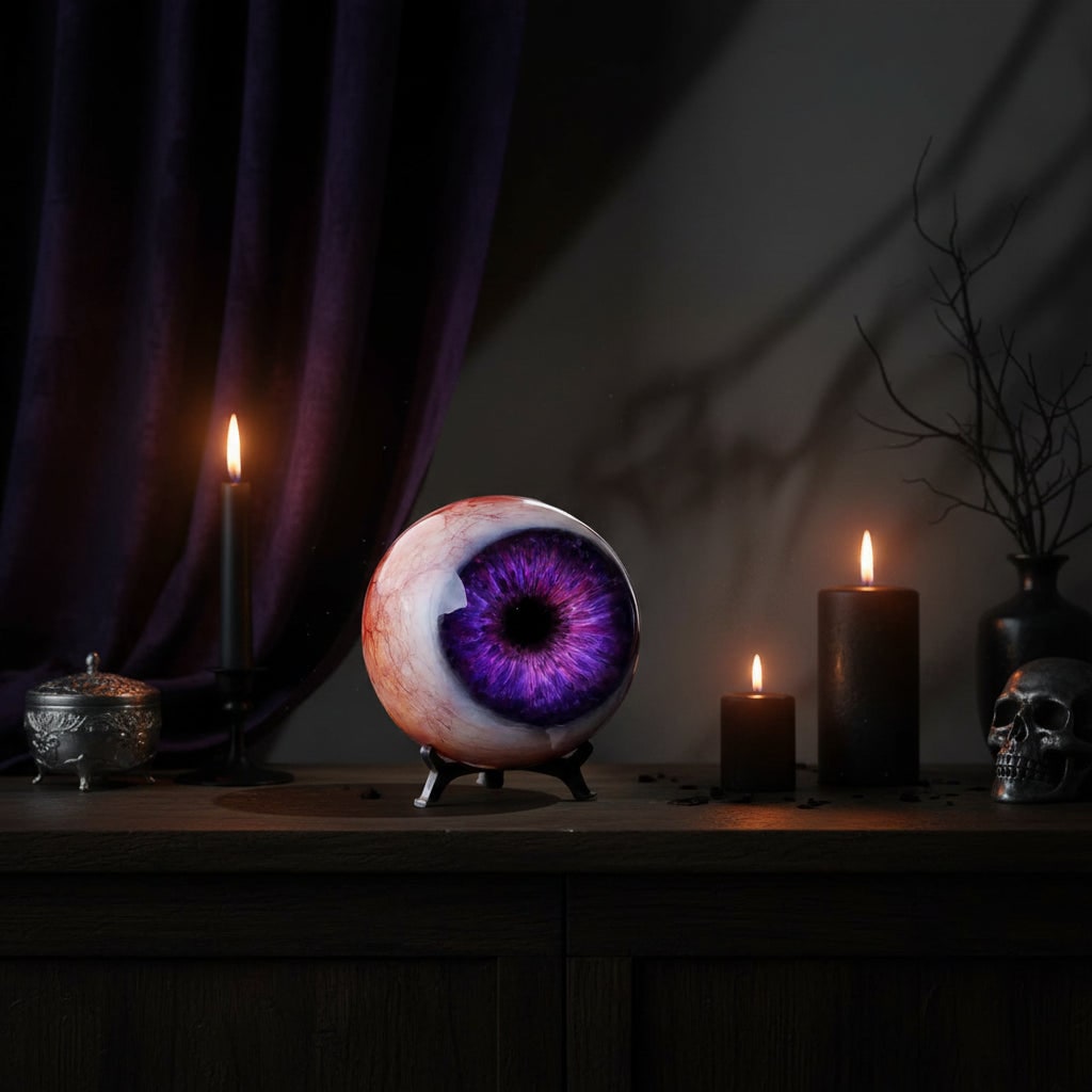 Creepy cute monster eye Halloween ornament. Perfect spooky party or home decor accent with bright colors.