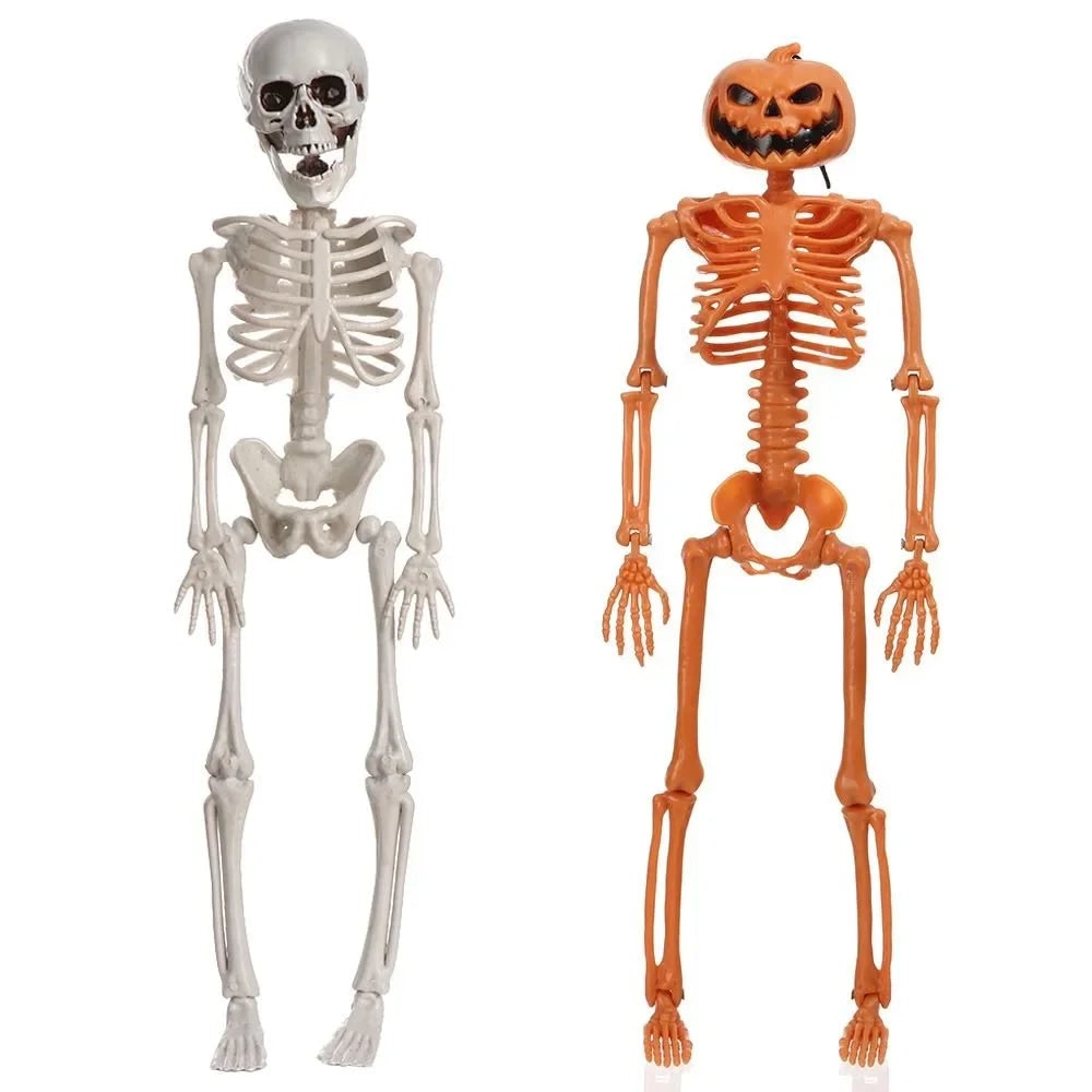 Durable plastic movable skeleton figurine, essential outdoor Halloween decoration for gardens.