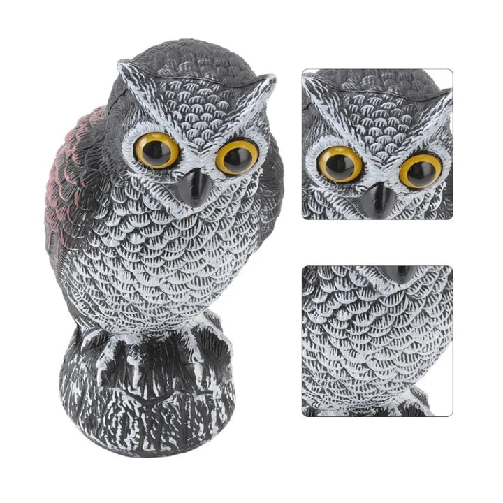Spooky realistic plastic owl statue, perfect Halloween yard decor & outdoor party prop.