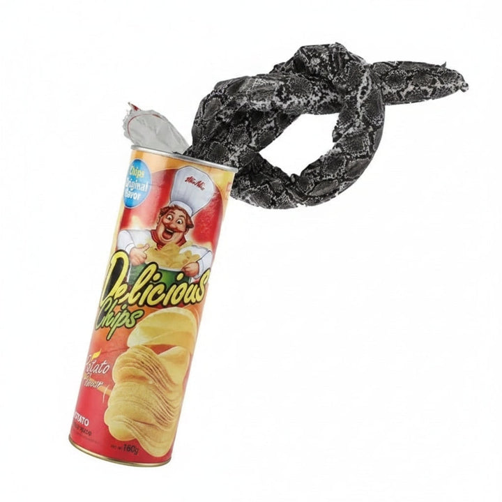 Funny spring-loaded snake gag toy, perfect for Halloween jokes, scares, and novelty party favors.