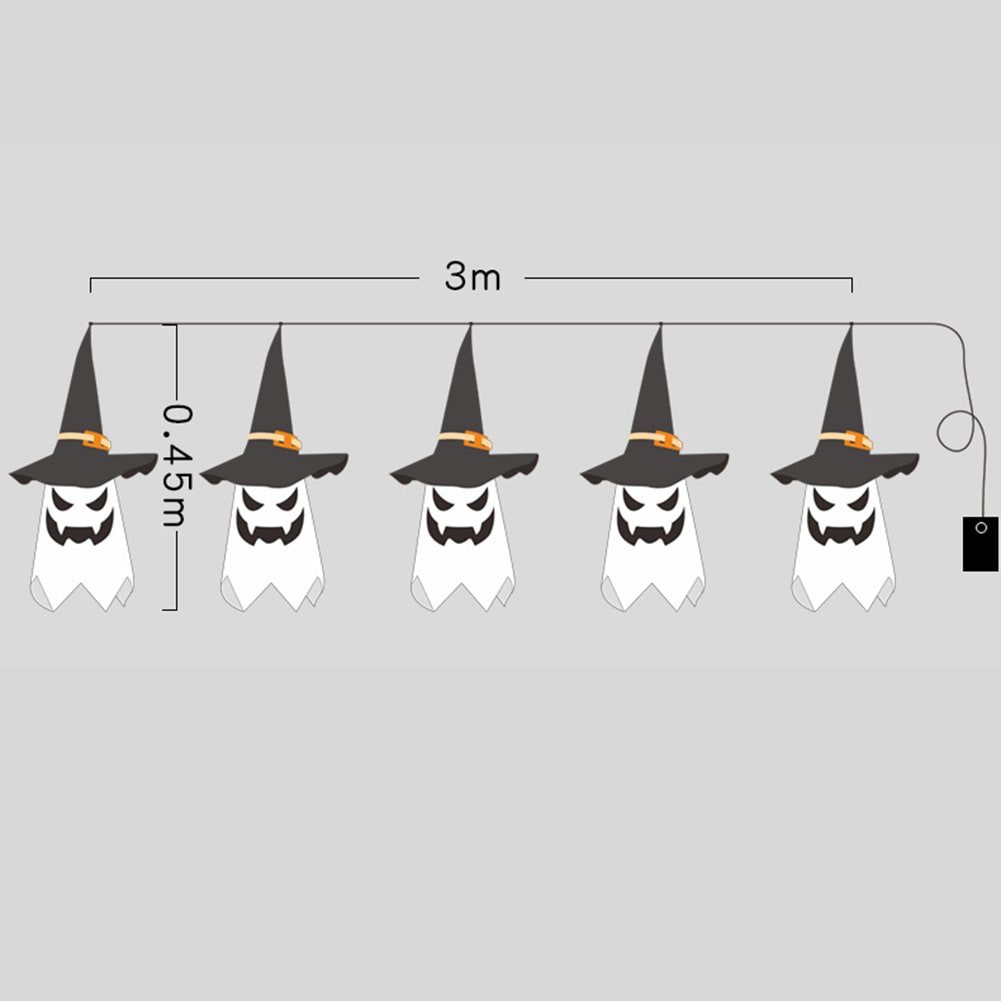 Ghost-shaped LED string lights, ideal for festive Halloween yard decorations.