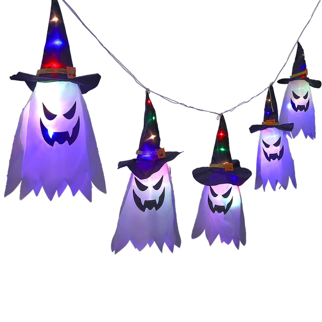 Versatile LED ghost hanging lights, great for indoor and outdoor Halloween decor.