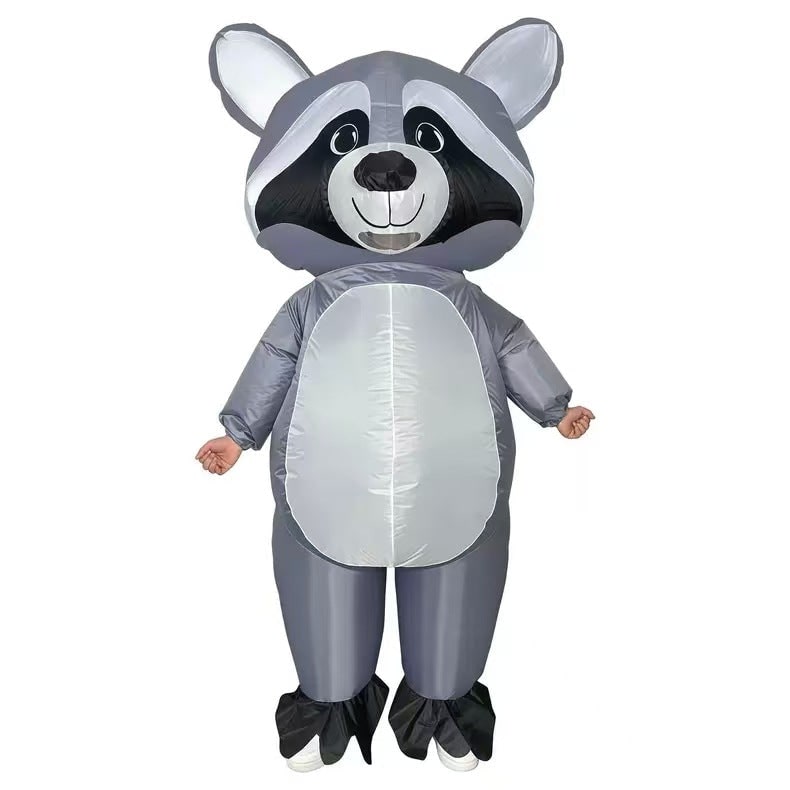 Unisex full body inflatable animal costume for Halloween or party. Features mesh face, suitable for adults.
