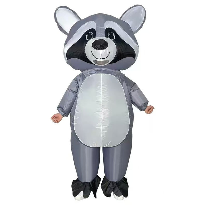 Unisex full body inflatable animal costume for Halloween or party. Features mesh face, suitable for adults.