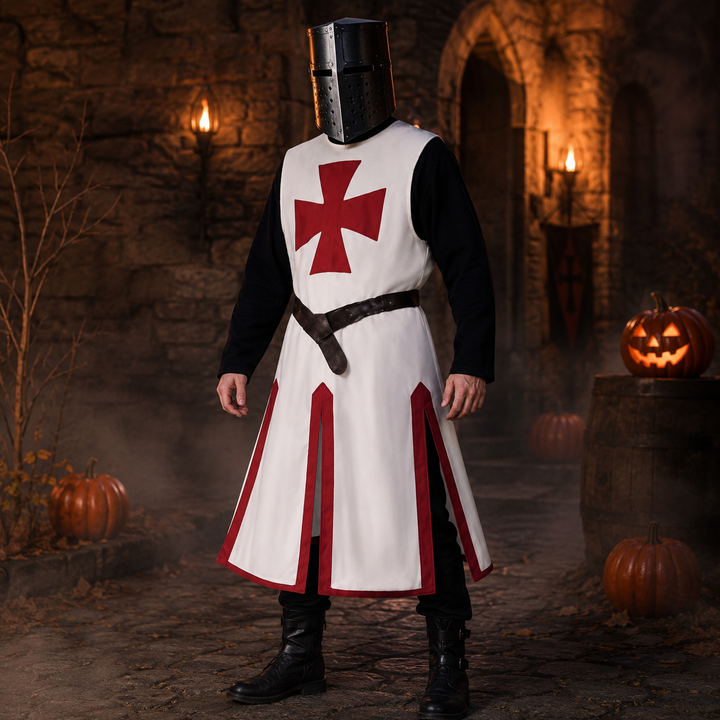 Unisex Renaissance medieval knight tunic, a classic Crusader costume for cosplay or historical role-play.