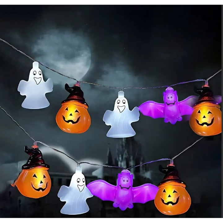 Energy-efficient LED Halloween string lights, battery-powered for long-lasting spooky ambiance.