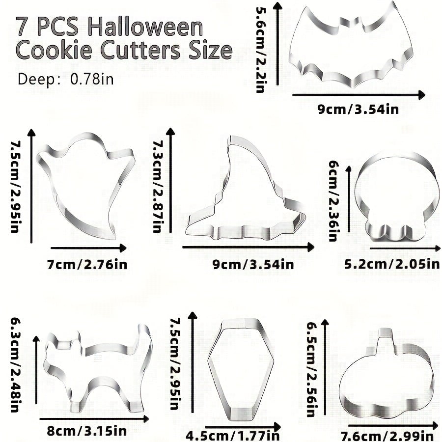 Spooky Halloween cookie cutter set, 7 shapes perfect for creative dessert making.