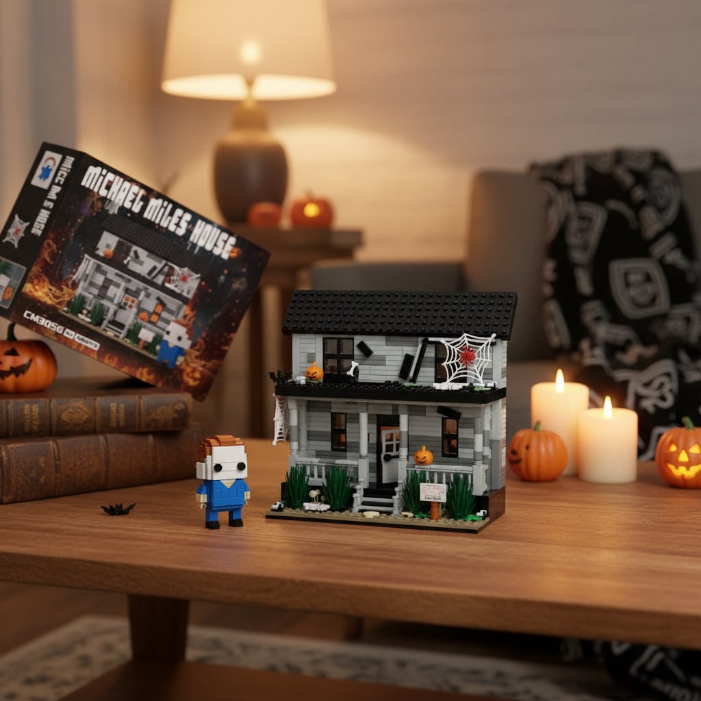 Assembled Halloween Ghost House building kit. Spooky decor, creative playset, perfect for kids' imagination & building.