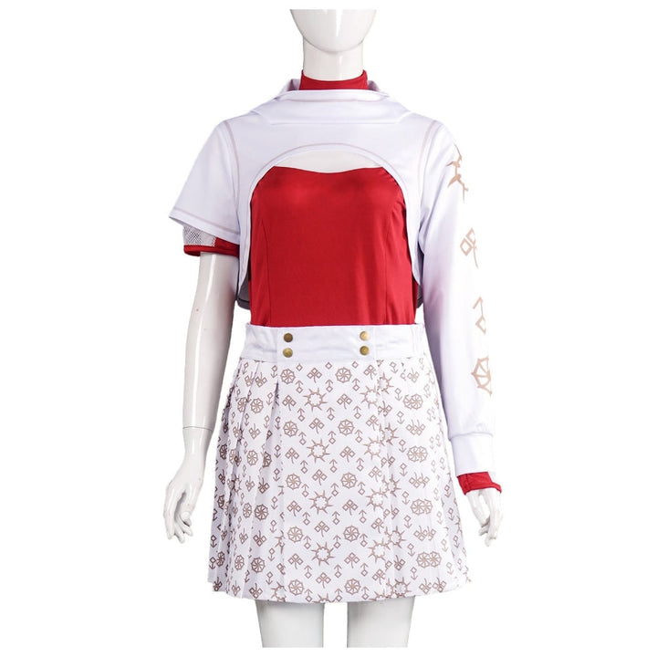 Detailed vampire cosplay outfit with flowing dress, ideal for fantasy themed events & Halloween.