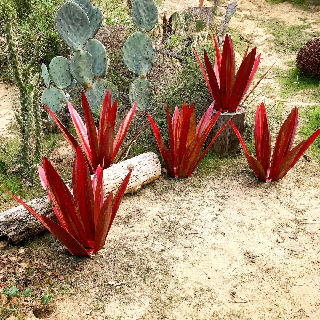 Vibrant handcrafted metal garden decor, rust-proof and weather-resistant outdoor sculpture.