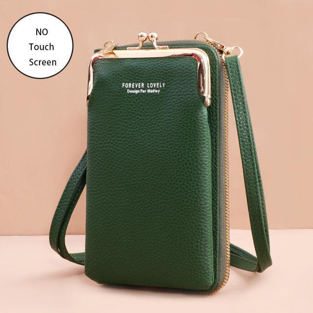 Durable PU leather women's crossbody phone bag, stylish and touch screen compatible.