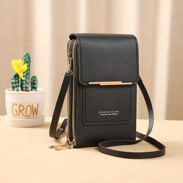 Women's stylish PU leather crossbody phone wallet with touch screen compatibility, perfect for daily use.