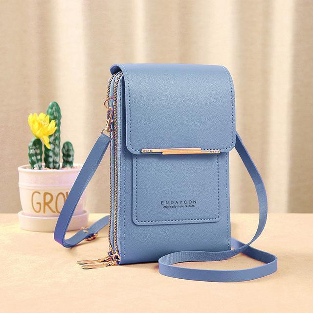 Sonia handy crossbody phone wallet for women, featuring touch screen access and card slots.