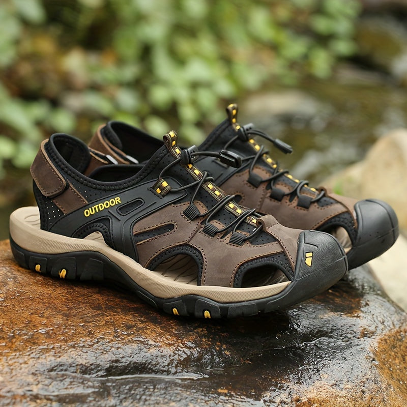 Comfortable men's orthopedic closed-toe hiking sandals with adjustable straps, perfect for all outdoor adventures.