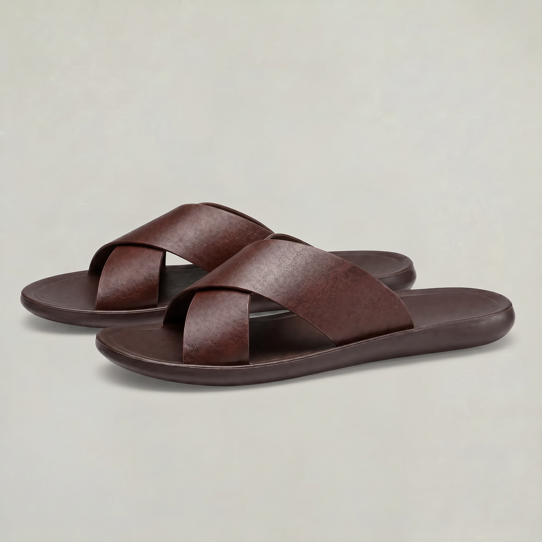 Stylish men's open-toe cross strap slides, providing comfort for all-day summer wear.