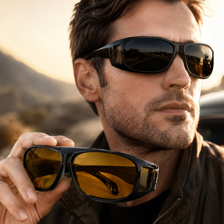 HD polarized driving glasses, ideal for day use. Anti-glare, UV protection eyewear for enhanced road safety.