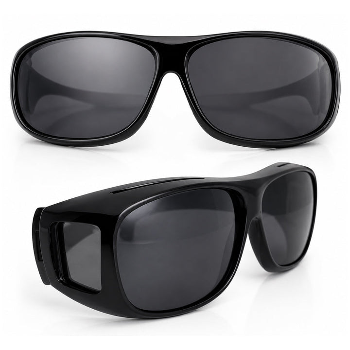 2-pack of unisex HD polarized driving glasses, offering anti-glare & UV protection for day and night safety.