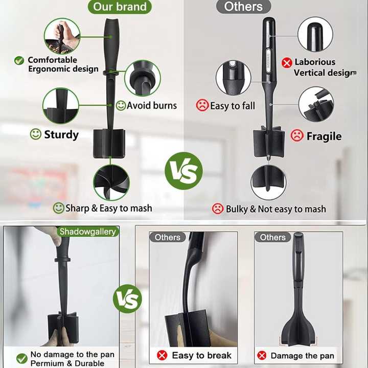 Ergonomic heat-resistant meat chopper for easy ground meat crumbling. A must-have home cooking tool.