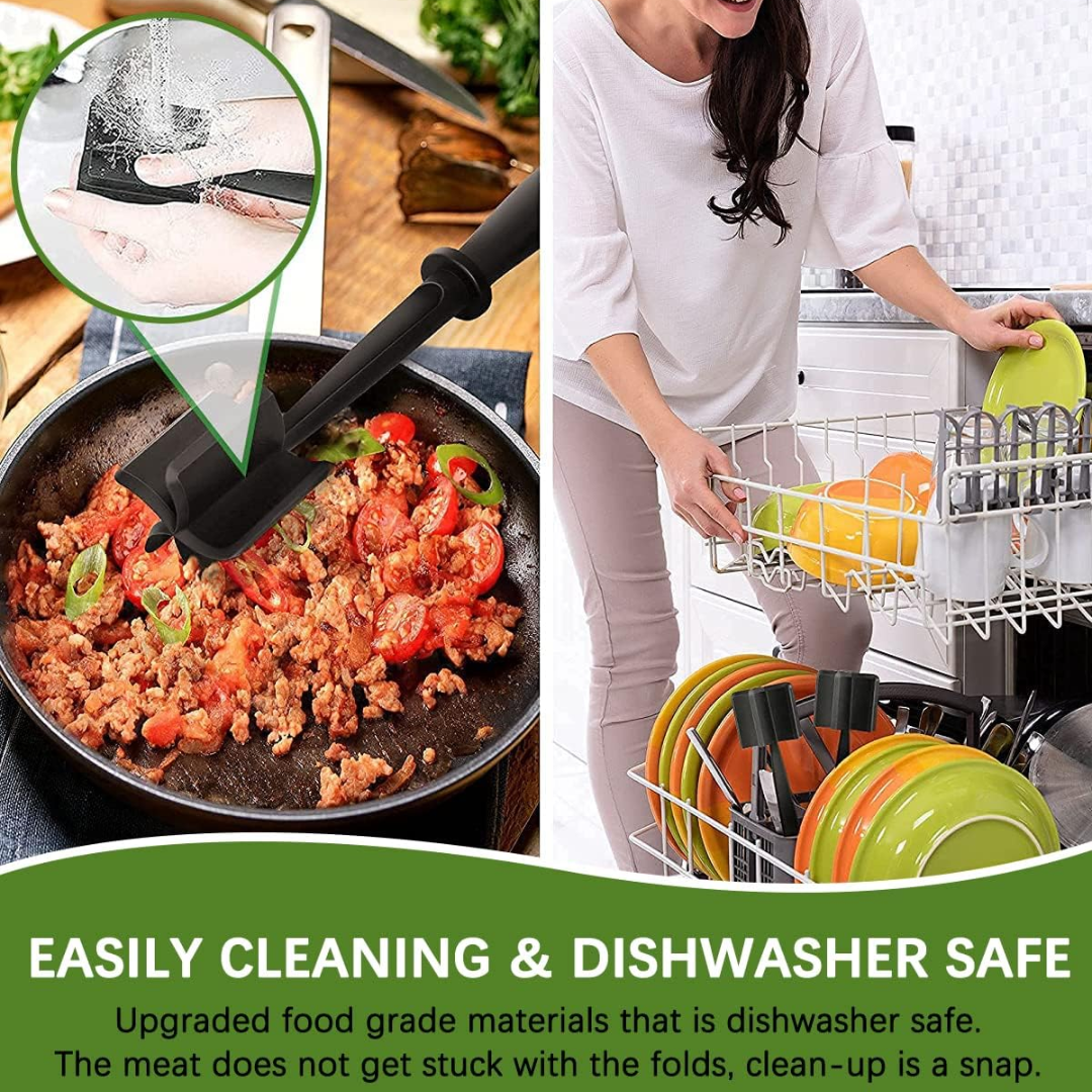 Durable food masher and meat chopper, ideal for browning ground beef, sausage, or turkey quickly.