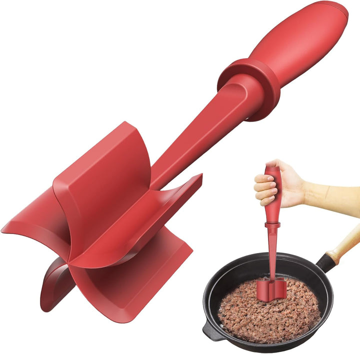 Versatile kitchen gadget: heat-resistant meat chopper, masher, and stirrer for ground meats.