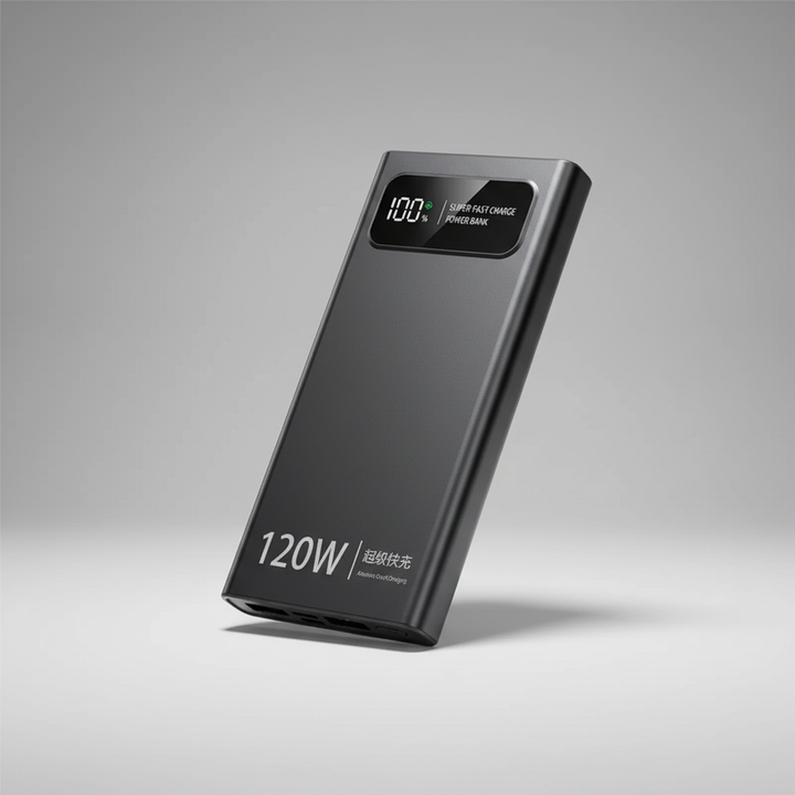 Super fast 120W portable charger, a universal power bank for rapid device charging.