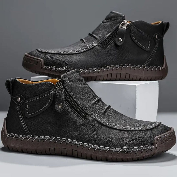 Durable men's orthopedic ankle boots, perfect for everyday wear, featuring a convenient side zip.