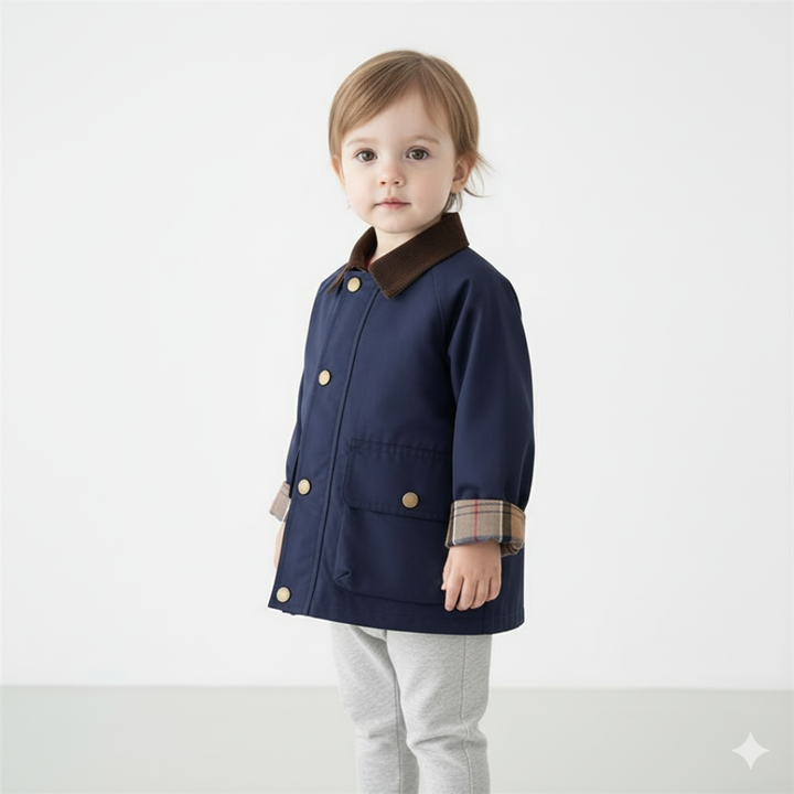 Boys' smart plaid cuff jacket, perfect button-front outerwear for spring and fall seasons.