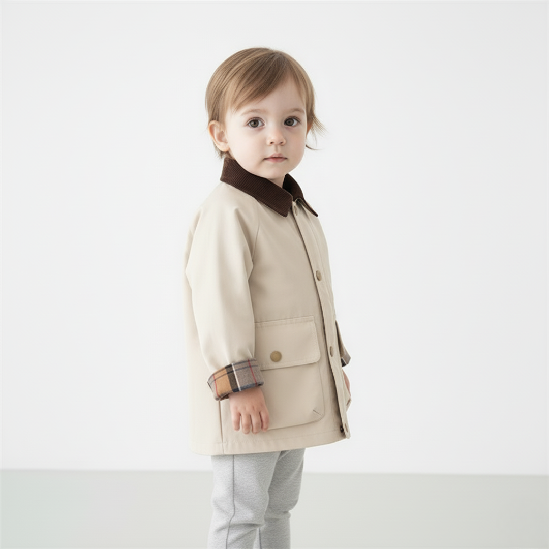 Toddler boys' fall & spring outerwear with a classic button-front design and stylish plaid cuffs.