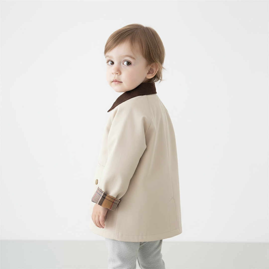 Comfortable youth boys' jacket featuring smart plaid cuffs, perfect for spring or fall adventures.
