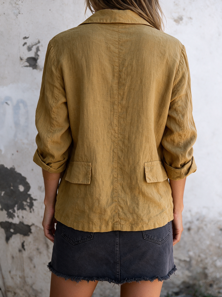 Minimalist women's jacket, designed for sophisticated layering and versatile styling.