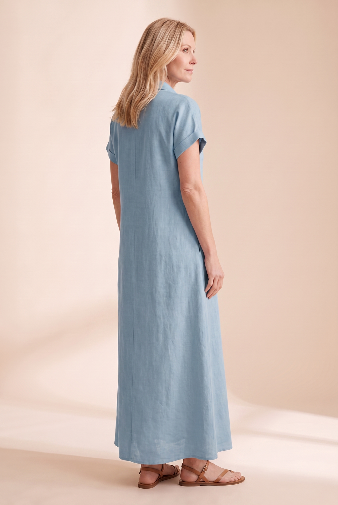 Women's collared casual maxi dress, offering relaxed style with button-front detail for vacation.