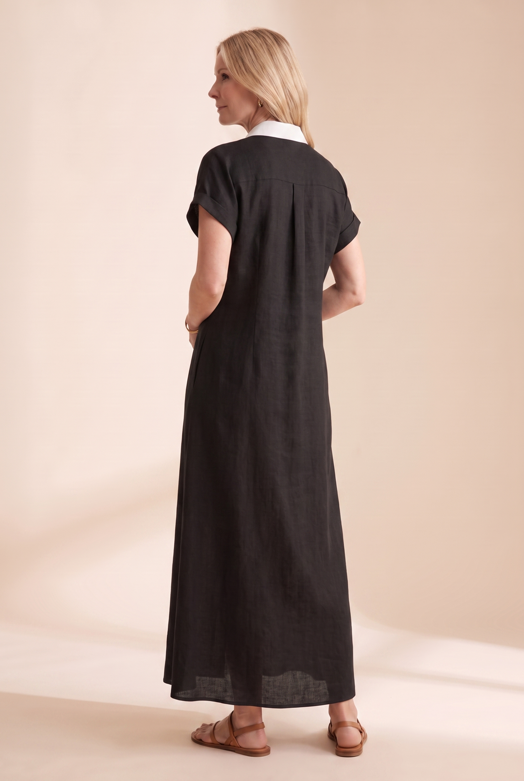 Chic collared button-front maxi dress, a versatile women's casual dress for warm-weather fashion.