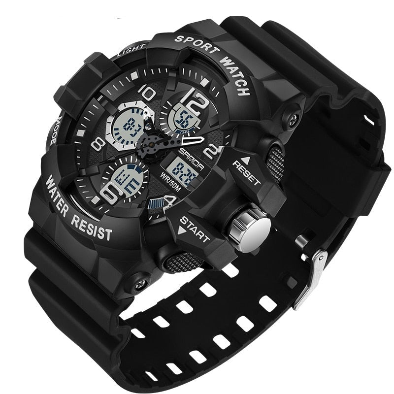 Versatile unisex waterproof digital watch, high resistance for military, sport, outdoor & daily wear.