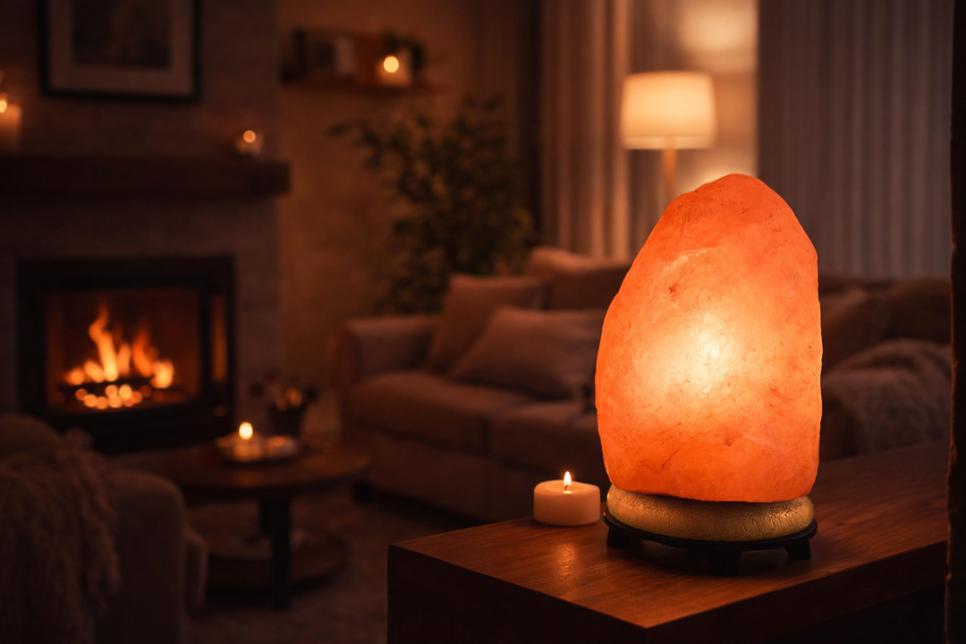 Himalayan salt lamp with a beautiful, soothing pink glow. Perfect for creating a relaxing ambiance & improving air.