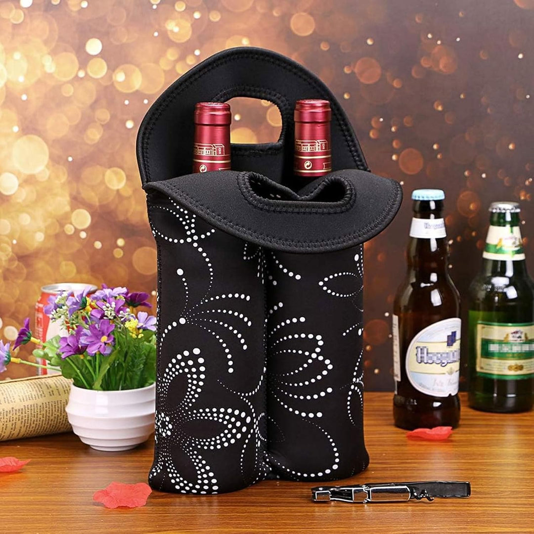 Premium dual-bottle wine carrier, insulated neoprene for perfect temperature control on the go.