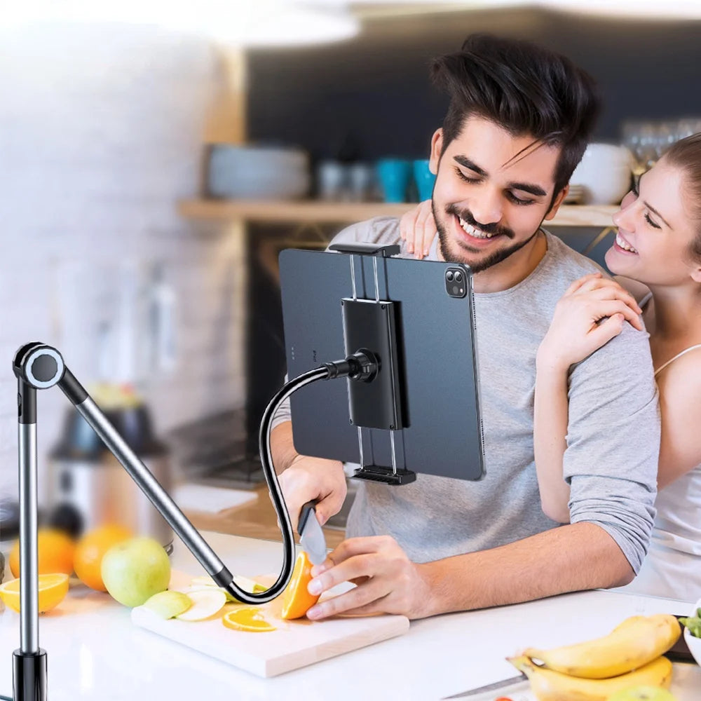 Versatile tablet holder for desk, adjustable stand provides secure hands-free viewing for any tablet.