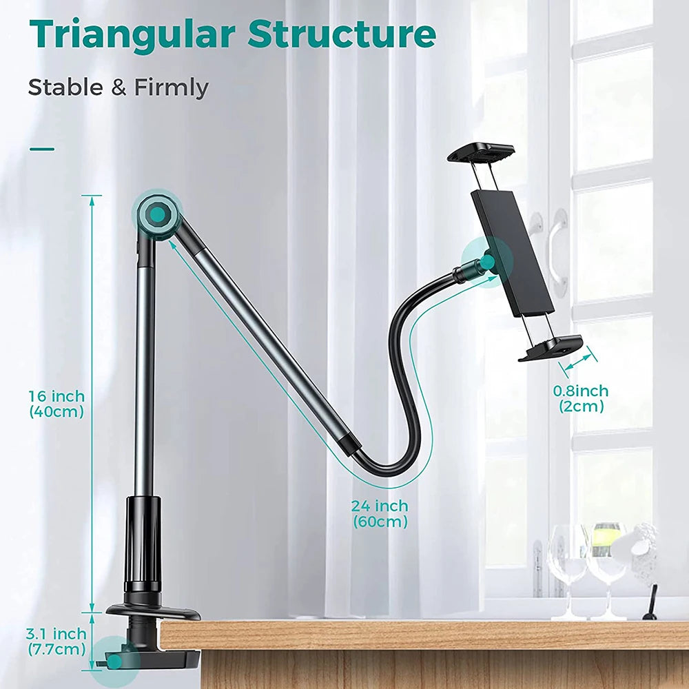 Hands-free universal holder, perfect phone & tablet stand for desk, kitchen or office use.