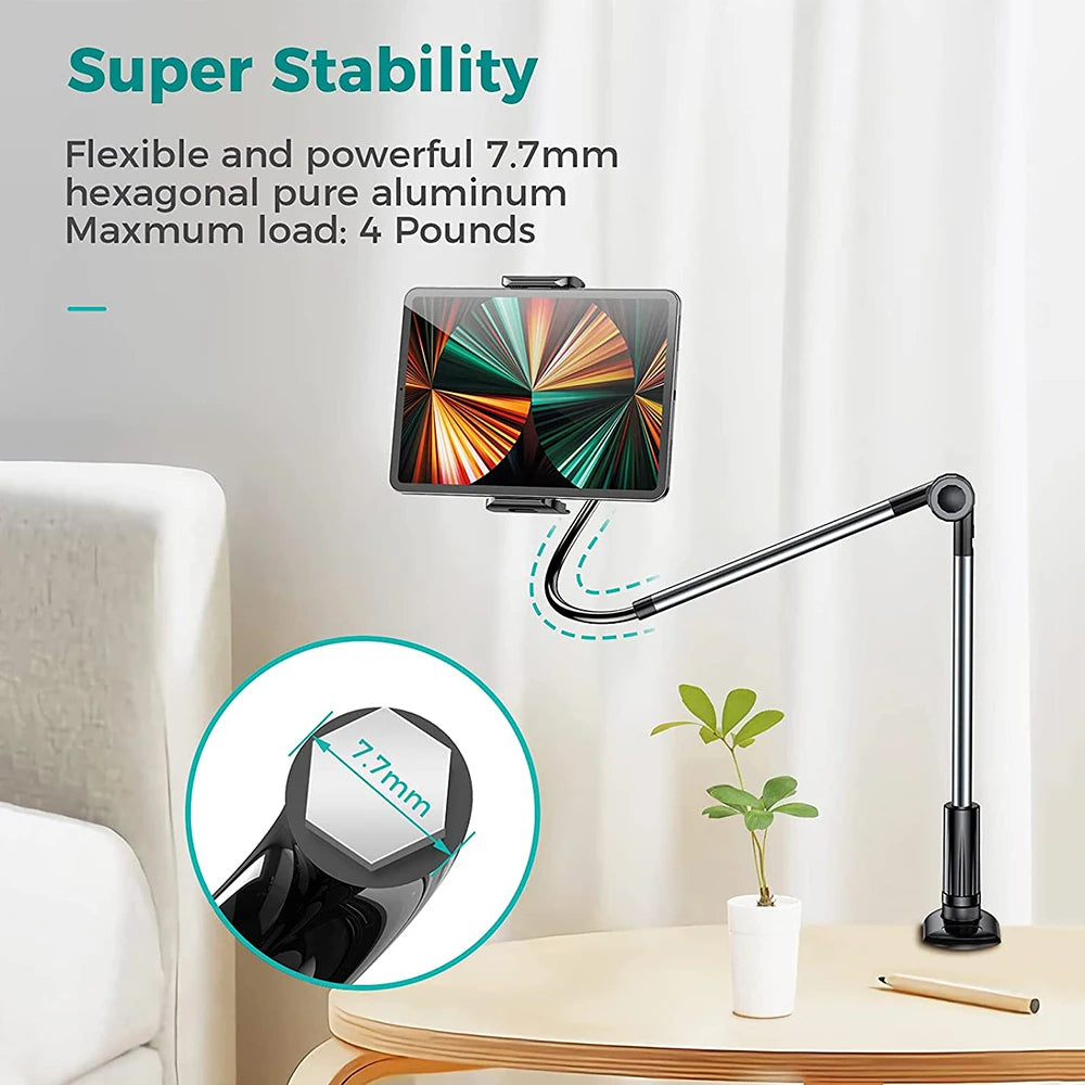 Ergonomic universal phone & tablet holder, ideal desk accessory for comfortable hands-free viewing.