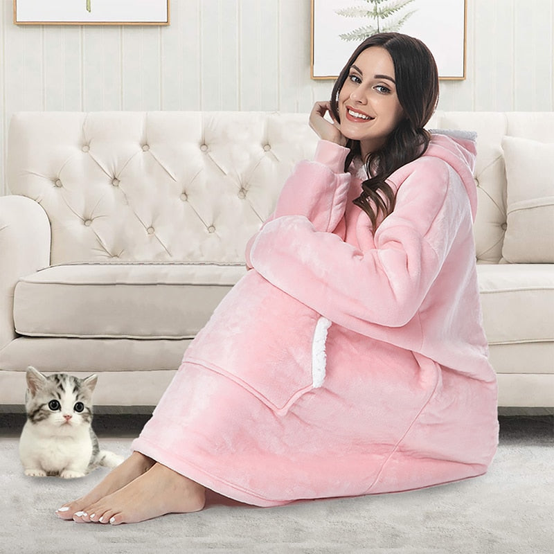 Soft, warm oversized wearable blanket hoodie for ultimate relaxation.