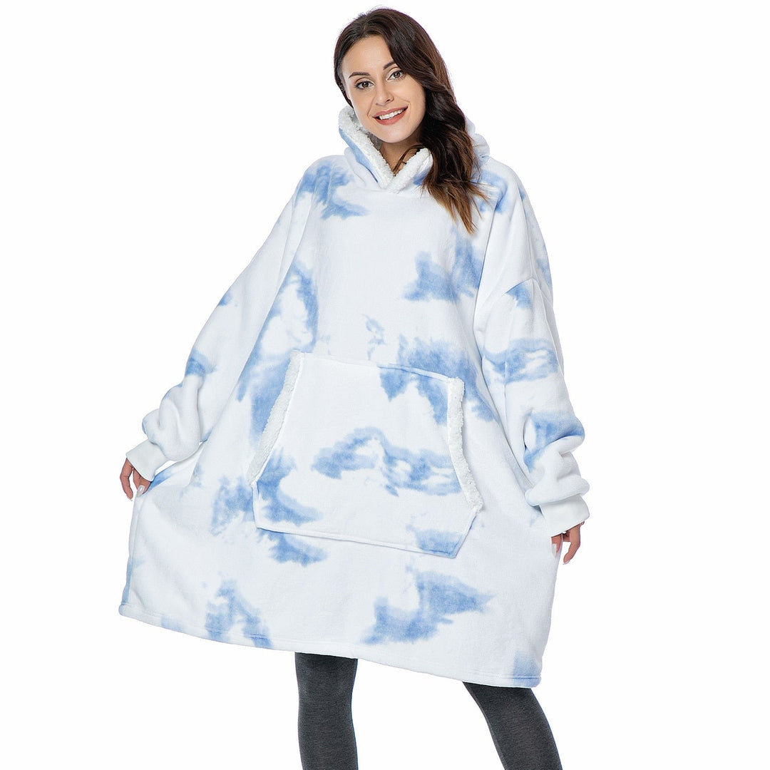 Unisex cozy wearable blanket hoodie with a spacious hood for extra warmth.