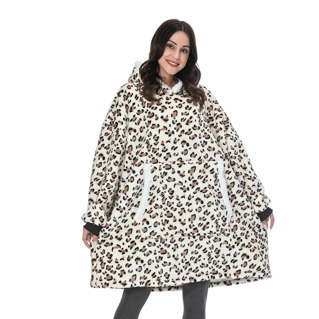 Plush wearable blanket hoodie, delivering ultimate comfort & coziness.
