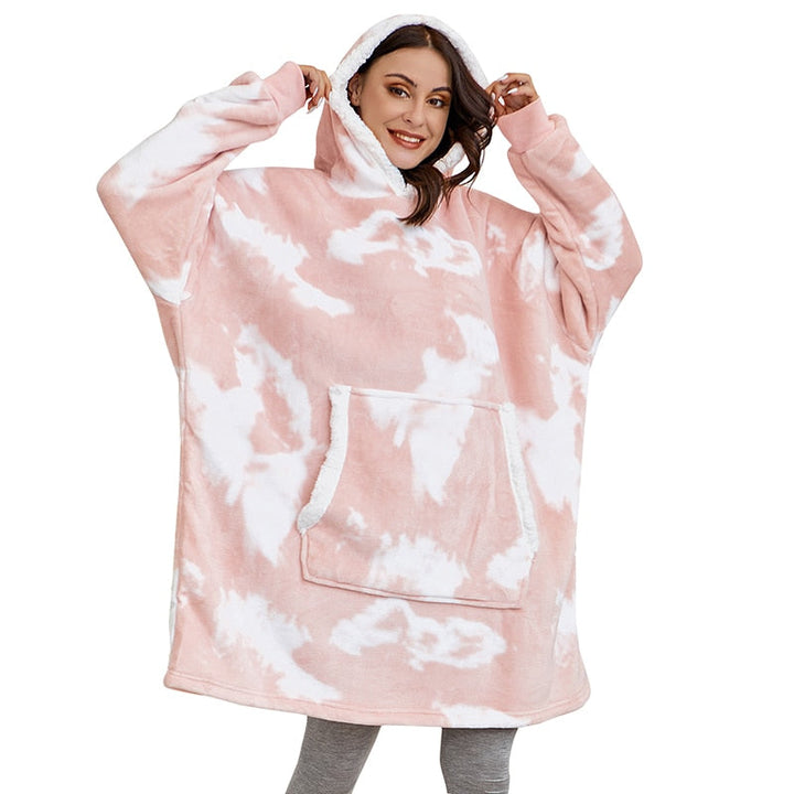 Plush unisex wearable blanket hoodie, providing warmth and snuggle comfort.
