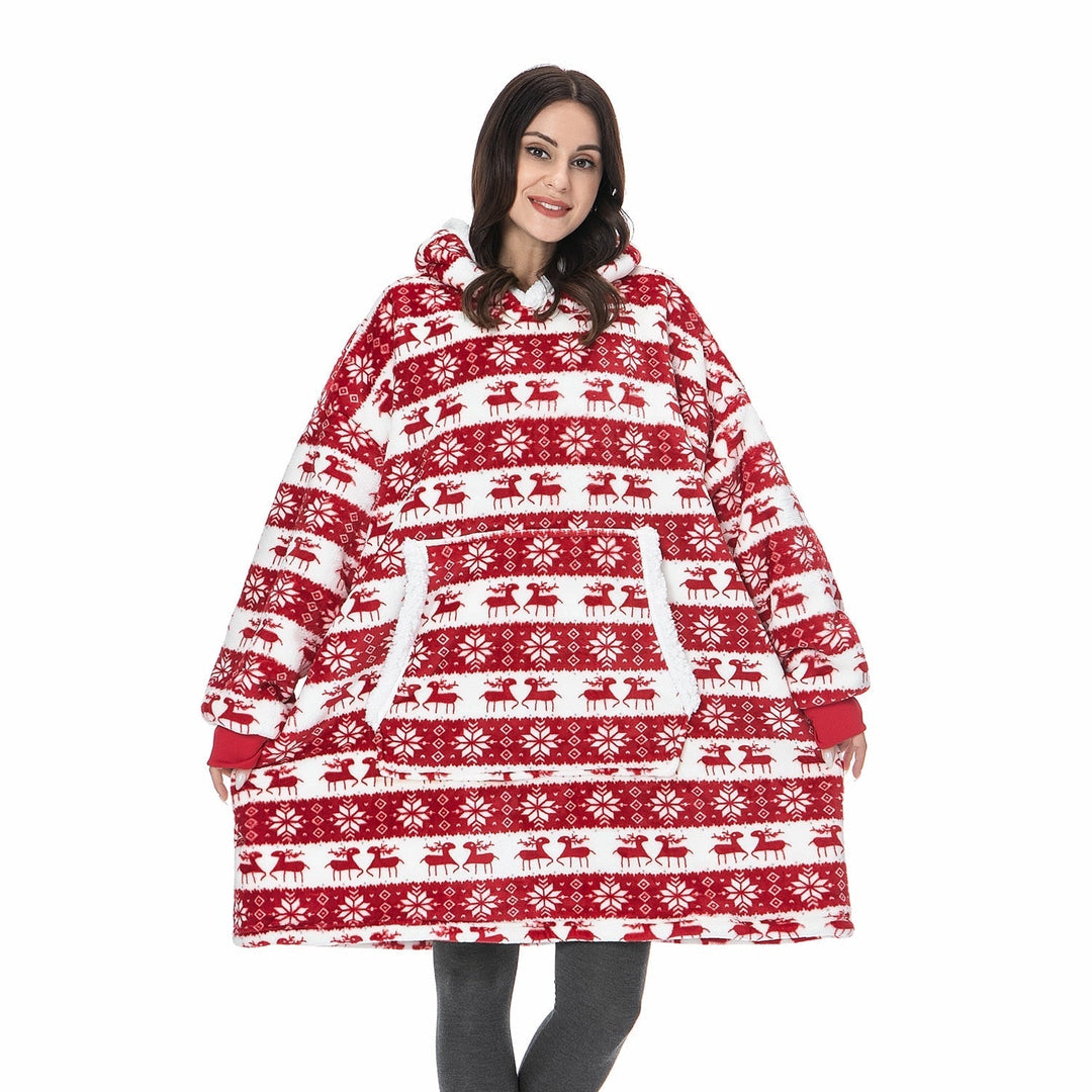 Unisex wearable blanket hoodie with a giant pocket for extra convenience.