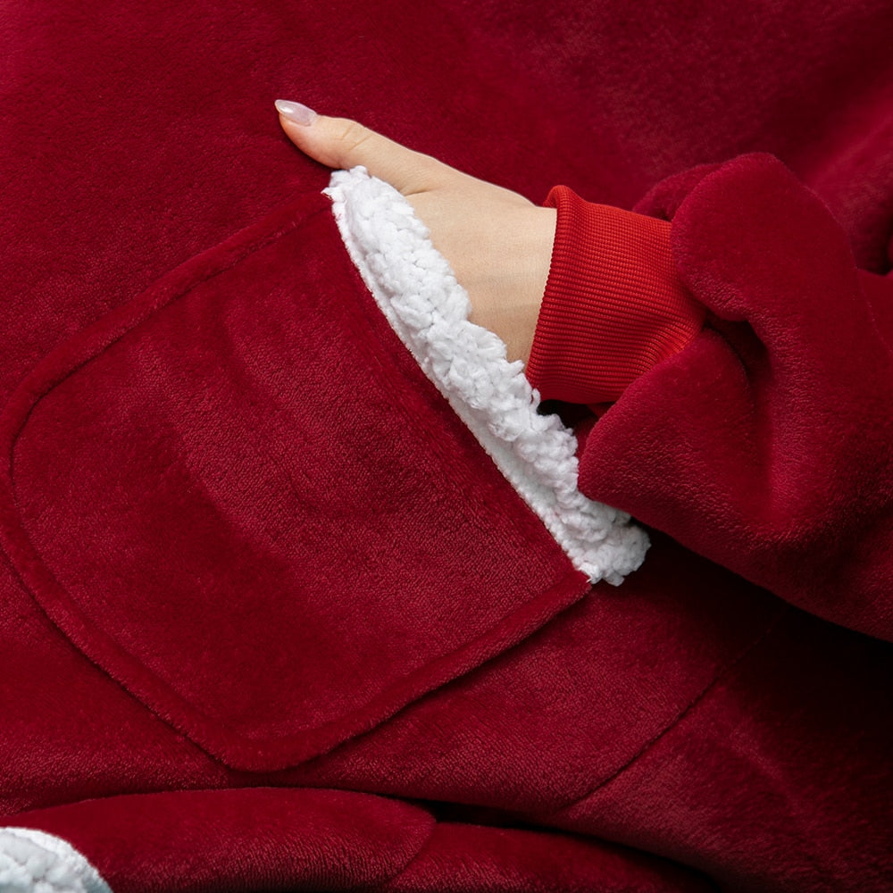 Plush wearable blanket hoodie, perfect for gifting warmth & coziness.