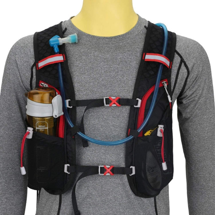 Active runner wearing a 5L lightweight hydration vest for marathon training.